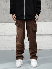 Brown Multi 3D Zip Pocket & Leg Strap Pants