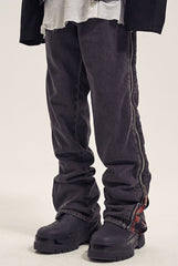 Black Dual Side Zip Panel Stacked Leg Denim