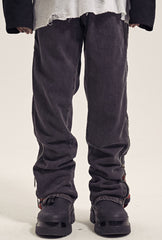 Black Dual Side Zip Panel Stacked Leg Denim