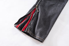 Black Dual Side Zip Panel Stacked Leg Denim