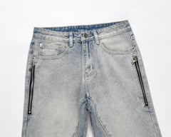 Light Blue Vintage Wash Side Zip Pocket Flare Leg