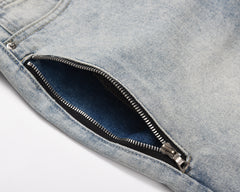 Light Blue Vintage Wash Side Zip Pocket Flare Leg