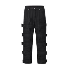 Black Multi Velcro Strap Twill Pants