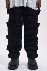 Black Multi Velcro Strap Twill Pants