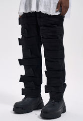 Black Multi Velcro Strap Twill Pants