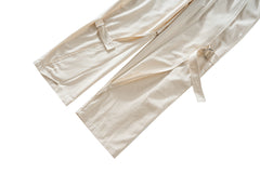 Off-White Diagonal Tie Strap & Snap Flare Leg Pants