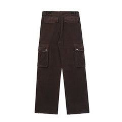 Dark Brown Snap Cargo Pocket Wide Leg Corduroy Pants