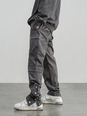 Dark Grey Dual Zip & Flap Snap Leg Cargo Pants