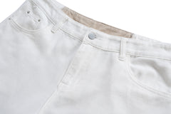 White & Khaki Frayed Thread Two Tone Flare Leg Denim