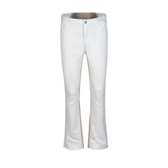 White & Khaki Frayed Thread Two Tone Flare Leg Denim