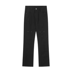 Black Rivet Work Flare Leg Twill Pants