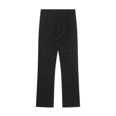 Black Rivet Work Flare Leg Twill Pants