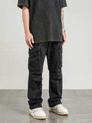 Black Vintage Wash Large Flap Pocket Knee Gusset Pants