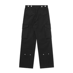 Black Vintage Wash Large Flap Pocket Knee Gusset Pants