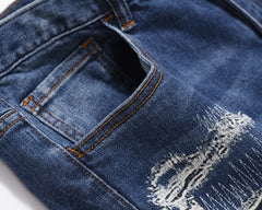 Blue Rip & Repair Patch Shredded Straight Leg Denim