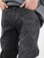 Black Stone Wash Ruched Flare Leg Denim