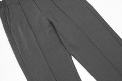 Grey 3D Pleat Button Flare Leg Pants