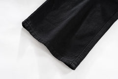 Black Side Curved Zip Stacked Wide Leg Denim