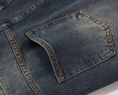 Blue Worn In Wash Raw Edge Double-Front Loose Fit Denim