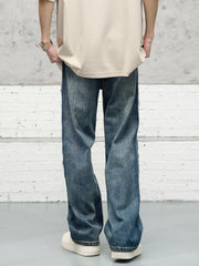 Blue Worn In Wash Extended Side Seam Loose Fit Wide Leg Denim