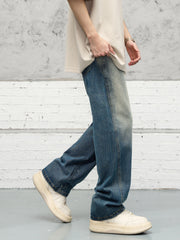 Blue Faded Wash Dual Button Loose Fit Denim