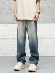 Blue Faded Wash Dual Button Loose Fit Denim