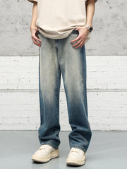 Blue Faded Wash Dual Button Loose Fit Denim