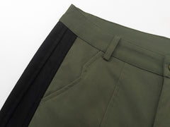 Army Green & Black Contrast Stitch Patchwork Twill Pants