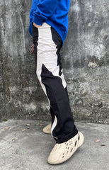 Black & White Contrast Stitch Patchwork Twill Pants