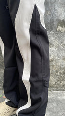 Black & White Contrast Stitch Patchwork Twill Pants