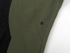 Army Green & Black Contrast Stitch Patchwork Twill Pants
