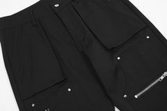 Black 3D Pocket Rivet Patchwork Multi Zip Flare Leg Pants