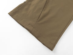Brown Curved Pleat Snap Flare Leg Parachute Pants