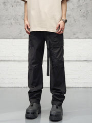 Black Belt Fastener Snap Leg Cargo Pants