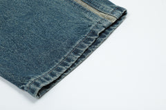 Blue Bleach Worn In Wash Side Stripe Wide Leg Darts Denim