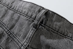 Black & Grey Vintage Wash Knee Cut Stacked Straight Leg Denim