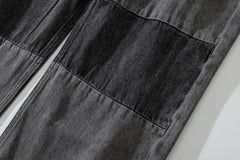 Black & Grey Vintage Wash Knee Cut Stacked Straight Leg Denim