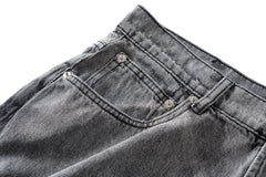 Black & Grey Vintage Wash Knee Cut Stacked Straight Leg Denim