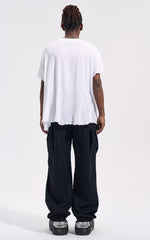 Black Loose Fit Straight Leg Cargo Twill Pants