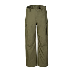 Army Green 3D Knee Gusset Snap Cargo Wide Leg Ripstop Pants