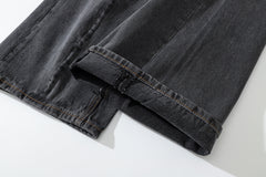 Dark Grey Vintage Wash Ruched Stacked Flare Leg Denim