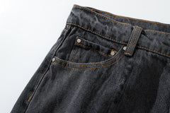 Dark Grey Vintage Wash Ruched Stacked Flare Leg Denim