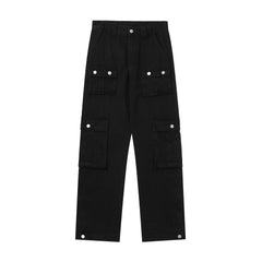 Black Vintage Wash Multi-Pocket Snap Flare Leg Heavyweight Twill Pants