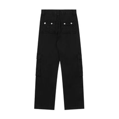 Black Vintage Wash Multi-Pocket Snap Flare Leg Heavyweight Twill Pants