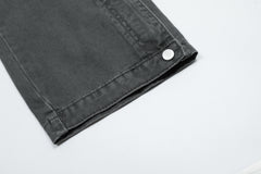 Dark Grey Vintage Wash Multi-Pocket Snap Flare Leg Heavyweight Twill Pants