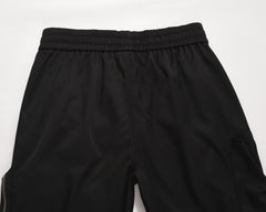 Black Drawstring Waist Multi Curved Zip Flare Leg Cargo Pants
