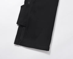 Black Multi Velcro Flap & Strap Zip Flare Leg Cargo Pants