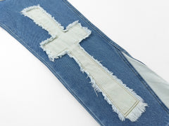 Blue Loose Thread Cross Patch Front Pocket Loose Fit Denim