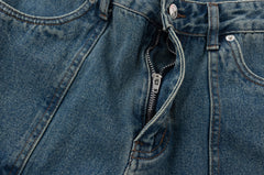Blue Multi-Pocket Zip & Flap Loose Fit Cargo Denim