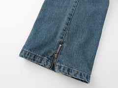 Blue Multi-Pocket Zip & Flap Loose Fit Cargo Denim
